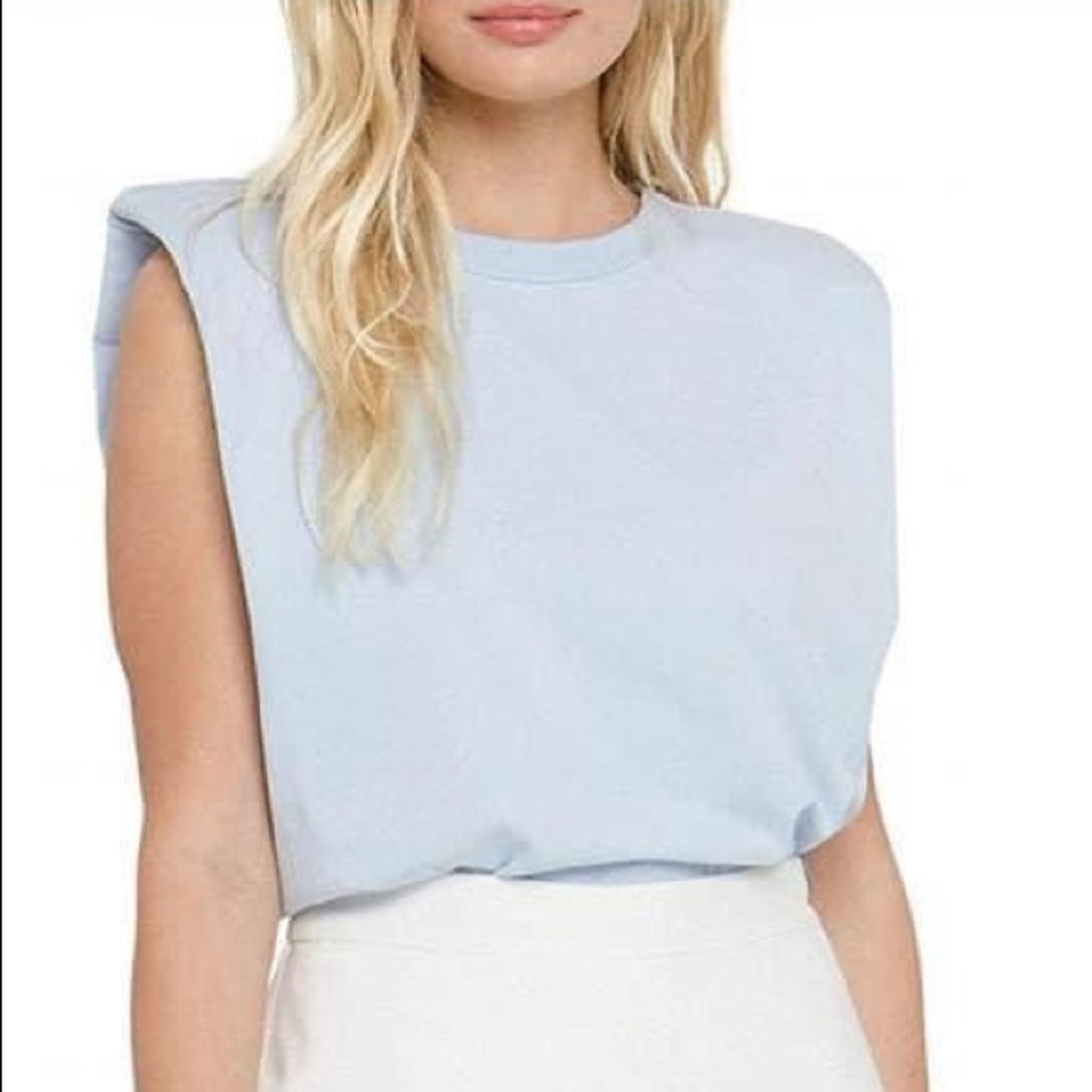 Blue tank top with shoulder pads